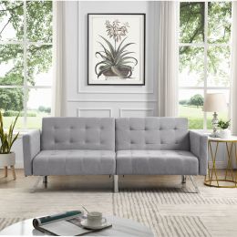 Sofa Bed Convertible Folding Light Grey Lounge Couch Loveseat Sleeper Sofa Armrests Living Room Bedroom Apartment Reading Room (Color: Light Grey)