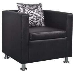 Cube Armchair Black Faux Leather (Color: Black)