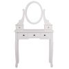 Makeup Desk Vanity Dressing Table Set W/ Round Mirror Stool 5 Storage Drawers