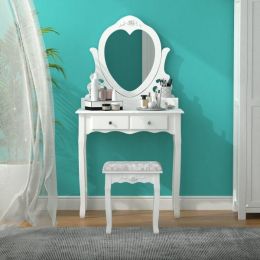 Four-drawing heart-shaped mirror dressing table-white XH (Color: White)