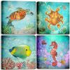 Bathroom Wall Decor Kitchen Wall Decoration Sea Turtle Octopus Goldfish Hippocampus Wall Art Painting Ocean Beach Decor-4 Panel Canvas Prints Wall Pic