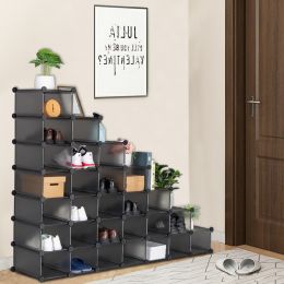 7-Tier Shoe Rack, Space Saving 28-Pair Plastic Shoe Units, Cabinet Storage Organizer, Ideal for Entryway Hallway Bathroom Living Room and Corridor  XH (Color: Gray)