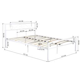 Full Metal Bed Frame with Headboard and Footboard Metal Platform Frames No Box Spring Needed, White YF (SKU: W58724730)