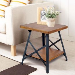 End Table Brown, Nightstand with Solid Wood Top & Metal Base Side Table with Storage Shelf for Bedroom & Living Room 21 Inch 1-Pack RT (SKU: WF036983DAA)