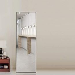 Full Length Mirror Floor Mirror Hanging Standing or Leaning, Bedroom Mirror Wall-Mounted Mirror with Black Aluminum Alloy Frame, 59" x 15.7" (SKU: W66227714)