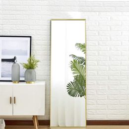 Full Length Mirror Floor Mirror Hanging Standing or Leaning, Bedroom Mirror Wall-Mounted Mirror with Gold Aluminum Alloy Frame, 59" x 15.7" (SKU: W66227715)