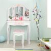 Wooden Toy Children's Dressing Table Three Foldable Mirror/Chair/Single Drawer Pink Star Style YJ