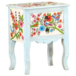 Hand Painted Bedside Cabinet 15.7"x11.8"x19.7" Solid Mango Wood (Color: Multicolour)