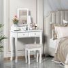 Vanity Table Set with Mirror and Cushioned Stool, Modern Makeup Dressing Table with 4 Drawers, White XH