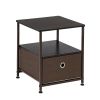 Nightstand 1-Drawer Shelf Storage- Bedside Furniture & Accent End Table Chest For Home, Bedroom, Office, College Dorm, Steel Frame, Wood Top, Easy Pul