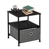 Nightstand 1-Drawer Shelf Storage- Bedside Furniture & Accent End Table Chest For Home, Bedroom, Office, College Dorm, Steel Frame, Wood Top, Easy Pul