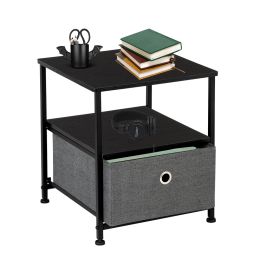 Nightstand 1-Drawer Shelf Storage- Bedside Furniture & Accent End Table Chest For Home, Bedroom, Office, College Dorm, Steel Frame, Wood Top, Easy Pul (Color: Grey)