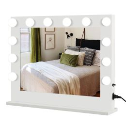 Vanity Mirror with Lights, Hollywood Lighted Makeup Mirror with 14 Dimmable LED Bulbs for Dressing Room & Bedroom, Tabletop or Wall-Mounted, Slim Meta (Color: White)