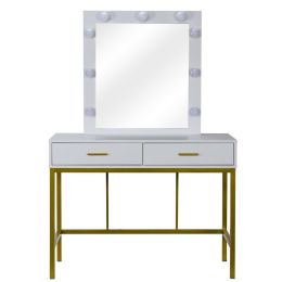 Makeup Dressing Table with Led Dimmable Bulbs, Makeup Table with Two Drawers and Cushioned Stool for Bedroom Furniture (Color: White)