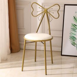 Dressing Stool, Butterfly Backrest Wrought Iron Leather Makeup Stool Metal Vanity Chair Gold Bronze Vanity Stool Chair Makeup Bench for Home Living Ro (Color: White)