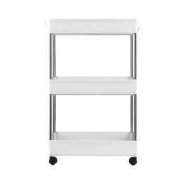 3-Tier Slide Out Storage Cart Rolling Utility Cart Storage Shelf Rack Mobile Storage Organizer Shelving for Office, Kitchen, Bedroom, Bathroom, Laundr (Color: White)