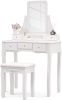 Mecor Makeup Vanity w/Square Mirror, White Vanity Set with Cushioned Stool,Wood Dressing Table with 5 Drawers,3 Removable Dividers Girls Women Bedroom