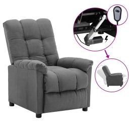 Electric Recliner Light Gray Fabric (Color: Grey)