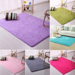 Plush Shaggy Soft Carpet Room Area Rug Bedroom Slip Resistant Door Floor Mat (Color: Grass green, size: 50cm by 80cm)