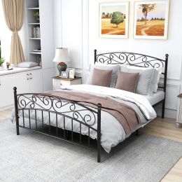 Bed Frame with Headboard and Footboard Metal Platform Bed Frame Queen Size No Box Spring Needed, Twin Black (Color: Black, size: Queen)