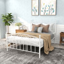 Bed Frame with Headboard and Footboard Metal Platform Bed Frame Queen Size No Box Spring Needed, Twin Black (Color: White, size: Full)