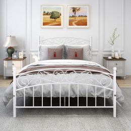 Bed Frame with Headboard and Footboard Metal Platform Bed Frame Queen Size No Box Spring Needed, Twin Black (Color: White, size: Queen)