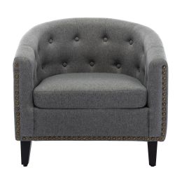 linen Fabric Tufted Barrel ChairTub Chair for Living Room Bedroom Club Chairs (Color: Grey)