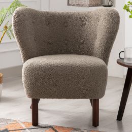 Tufted Side Chair with Solid Wood Legs for Living Room Bedroom (Color: Light Brown)