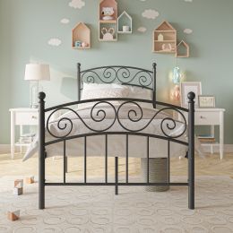 Bed Frame with Headboard and Footboard Metal Platform Bed Frame Queen Size No Box Spring Needed, Twin Black (Color: Black, size: Twin)