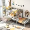 Twin over Twin over Twin Bed L-shaped Bunk Bed, Pine Wood Bed Frame