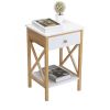 Bamboo Nightstand, Wood End Table with Drawer, Storage Shelf, X-Shape Frame, Side Table for Living Rooms, Bedrooms, Offices XH