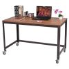 Wood Top Metal Frame Rolling Computer Desk Laptop Table