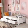 Wooden Daybed with Trundle Bed and Two Storage Drawers , Extendable Bed Daybed,Sofa Bed for Bedroom Living Room