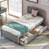 Twin Platform Storage Bed Wood Bed Frame with Two Drawers and Headboard