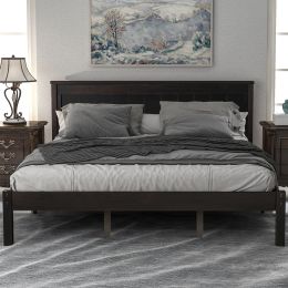 Platform Bed Frame with Headboard , Wood Slat Support , No Box Spring Needed ,Queen,Espresso (Color: Espresso)