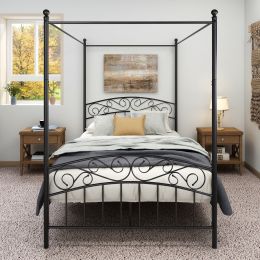 Metal Canopy Bed Frame with Ornate European Style Headboard &amp; Footboard Sturdy Steel Holds 600lbs Perfectly Fits Your Mattress Easy DIY Assembly A (Color: as picture)