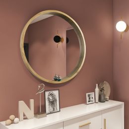 Circle Mirror with Wood Frame, Round Modern Decoration Large Mirror for Bathroom Living Room Bedroom Entryway, Walnut Natural, 30 inches (Color: as picture)