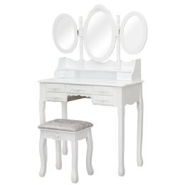 FCH Tri-fold Mirror 7 Drawer Dressing Table White RT (Color: White)