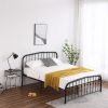 Single-Layer Curved Frame Bed Head and Foot Center Raised Vertical Pipe with Ball Decoration Full Black Iron Bed  RT