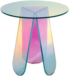 Acrylic Rainbow Color Coffee Table, Iridescent Glass End Table Round Side Table Modern Accent TV Table for Living Bed Room Decoration XH (size: small)