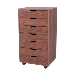 7-Drawer Chest, MDF Storage Dresser Cabinet with Wheels RT (Color: Dark Walnut)