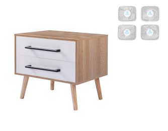 End Side Table Nightstand with Storage Drawers and Solid Wood Legs, 1PCS (Color: Nightstand(1PCS)+Graphene deodorant(4PCS))