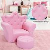 Children Upholstered Princess Sofa with Ottoman and Diamond Decoration for Boys and Girls