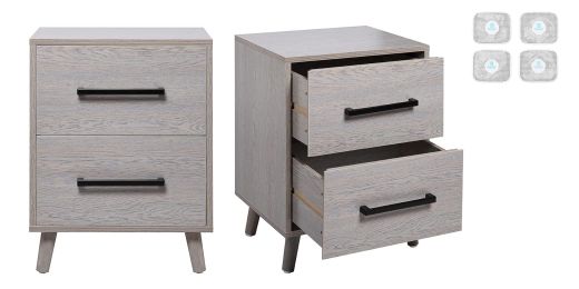 Modern Wood Nightstand with 2 Drawers and Solid Wood Legs, 2PCS (Color: Nightstand(2PCS)+Graphene deodorant(4PCS))