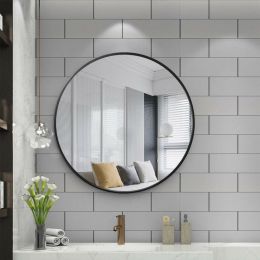 Round Wall Mirror, Round Bathroom Mirror, Circle Mirrors 36" x 36" for Wall, Living Room, Bedroom, Vanity, Entryway, Hallway (Color: 24" x 24"Black, material: Aluminum alloy)