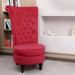 Royal Velvet High Back Armless Chair, Retro Elegant Luxury Throne Chair, Upholstered Tufted Accent Seat w/Storage for Dressing Room, Living Room, Bedr (Color: Red)