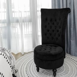 Royal Velvet High Back Armless Chair, Retro Elegant Luxury Throne Chair, Upholstered Tufted Accent Seat w/Storage for Dressing Room, Living Room, Bedr (Color: Black)