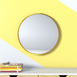 Wall Mounted Round Mirror with Brushed Metal Frame 28" x 28" for Bathroom, Vanity, Living Room, Bedroom, Entryway Wall Decor (Color: 16" x 16"Gold, material: Aluminum alloy)