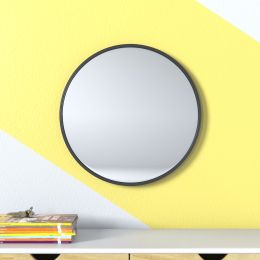 Wall Mounted Round Mirror with Brushed Metal Frame 28" x 28" for Bathroom, Vanity, Living Room, Bedroom, Entryway Wall Decor (Color: 16" x 16"Black, material: Aluminum alloy)