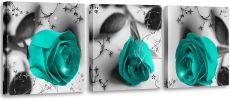 Rose Flower on Black White Canvas For Home Wall Art Decor, 3 Panels Modern Romantic Floral Framed Bedroom Decoration